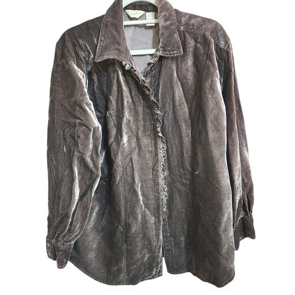 Women's J. Jill Velvet Button Down Collard Shirt Size LP - Picture 1 of 5